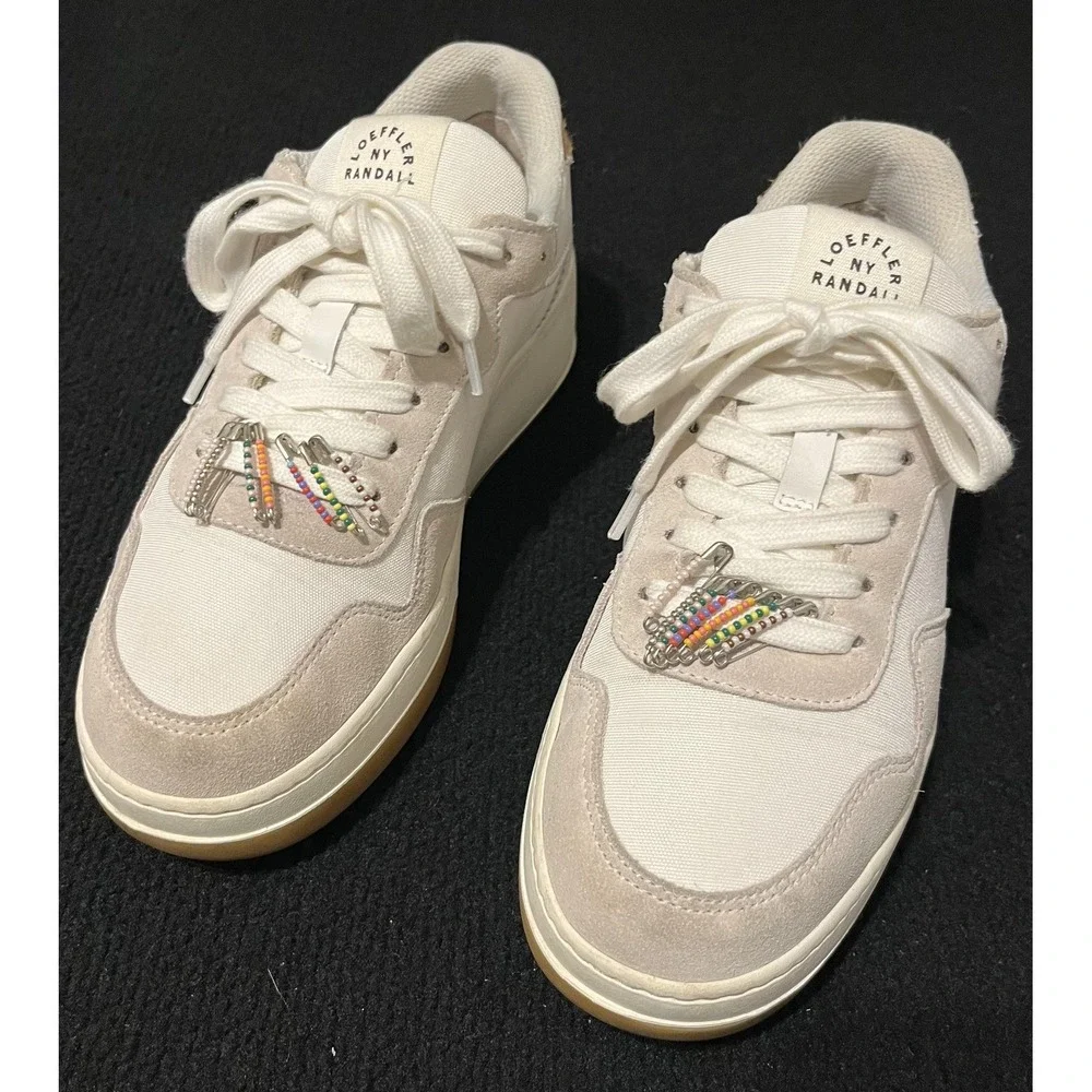 Loeffler Randall Gia Sneakers 7.5 Cream‎ Suede Canvas Leopard Beaded Portugal